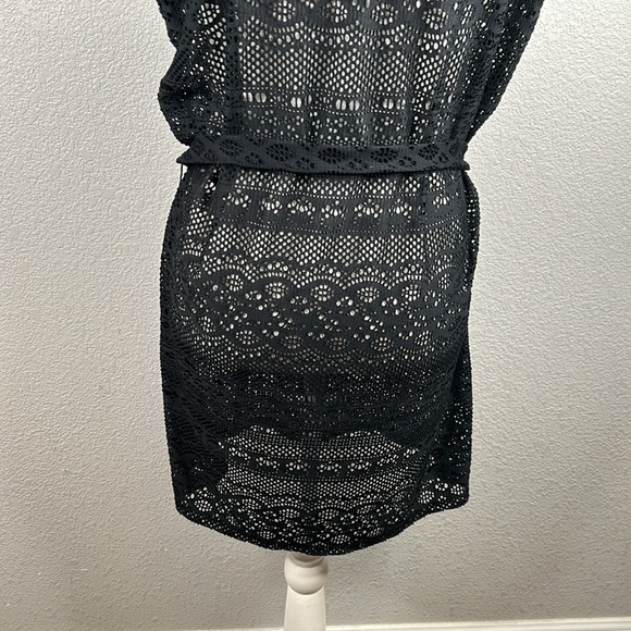 Merona Black Open Mesh Short Sleeve Swimsuit Cover Up with Front Tie Size Medium - Picture 5 of 7